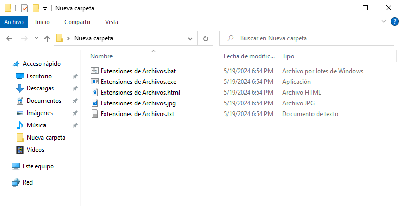 Diferentes tipos de archivo.