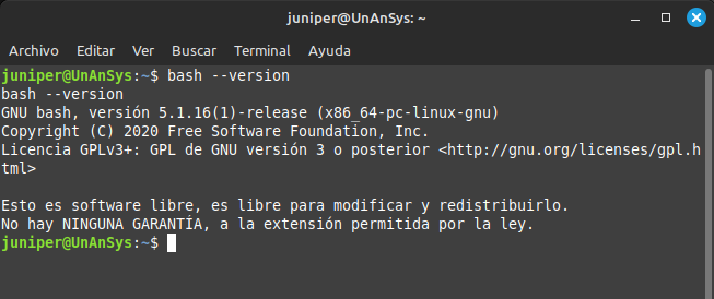 Versión de bash.