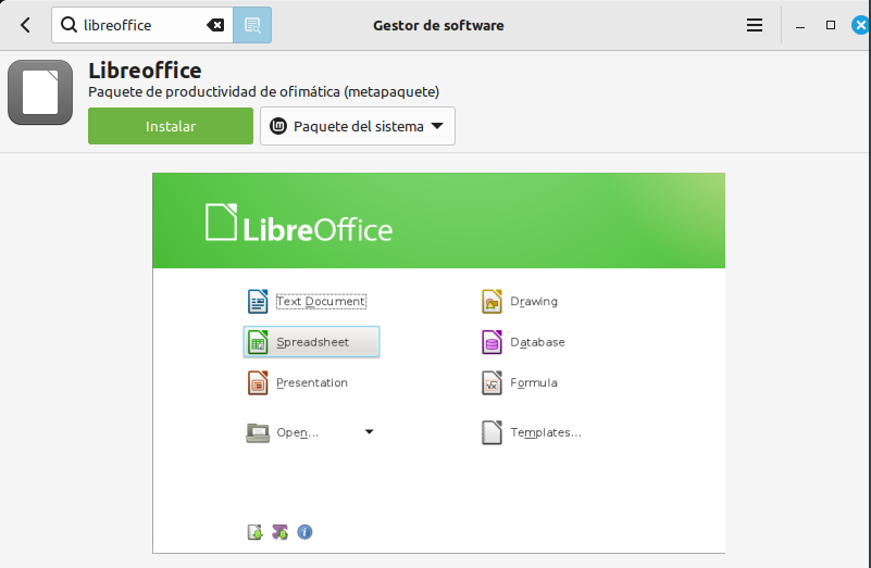 Libre office en el gestor de software