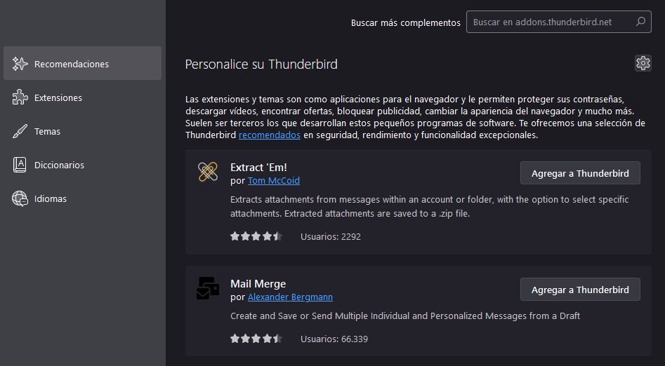 Add ons en thunderbird